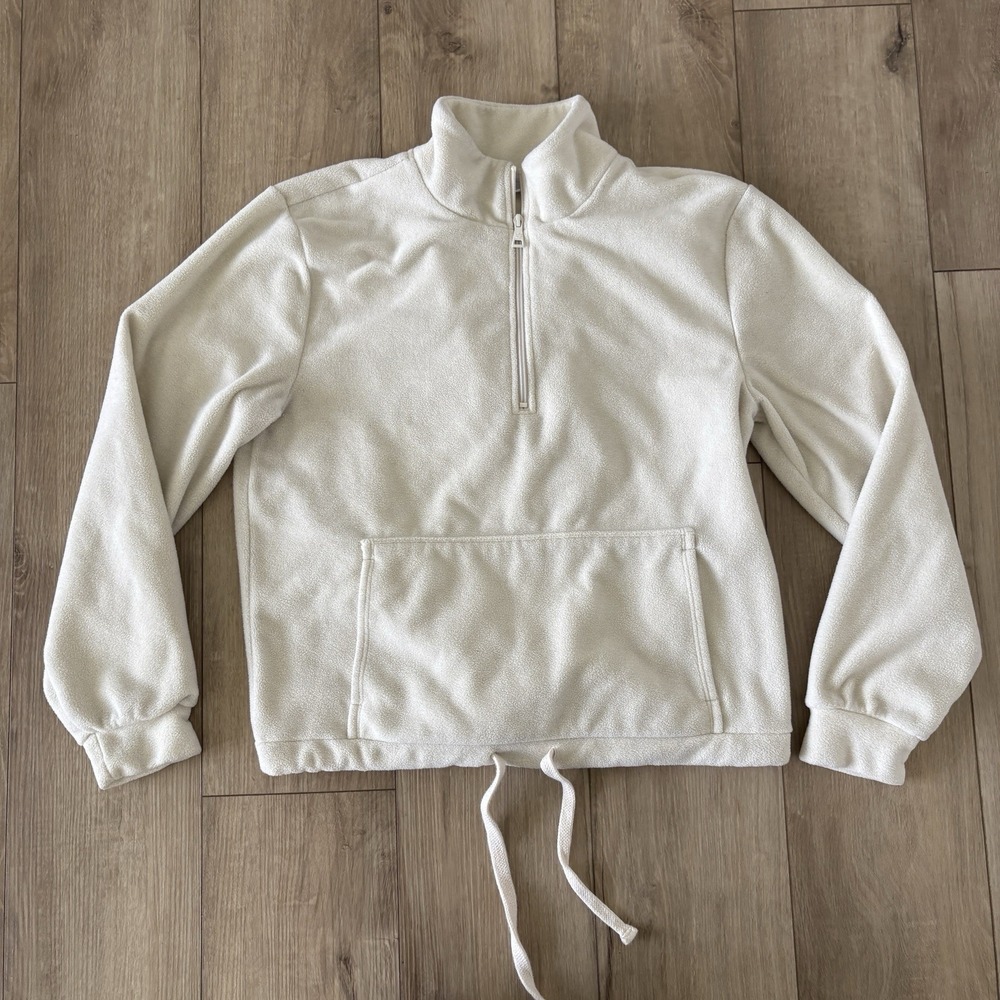 BEYOND YOGA Women's Terrain Cream Pullover Half  Zip Fleece‎ Top Size Small